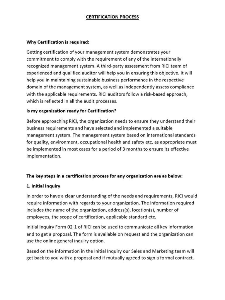 Certification Process | PDF | Audit | Certification