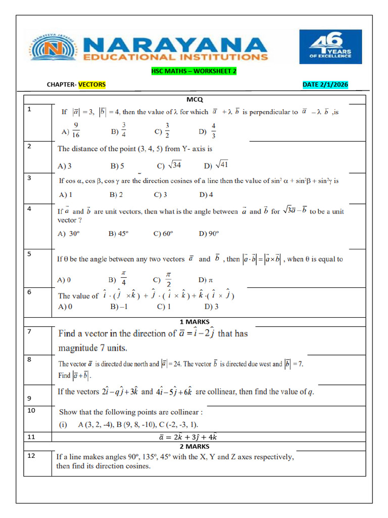 Hsc Maths Vectors Ws2_3!1!26 | PDF