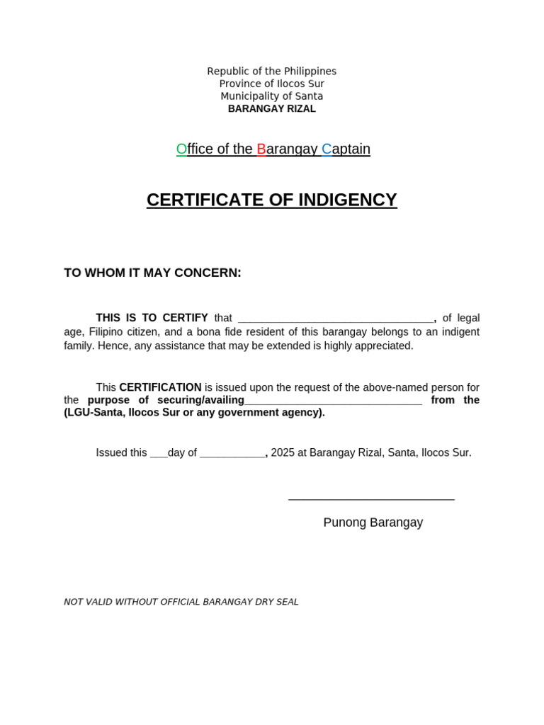 Certificate of Indigency | PDF
