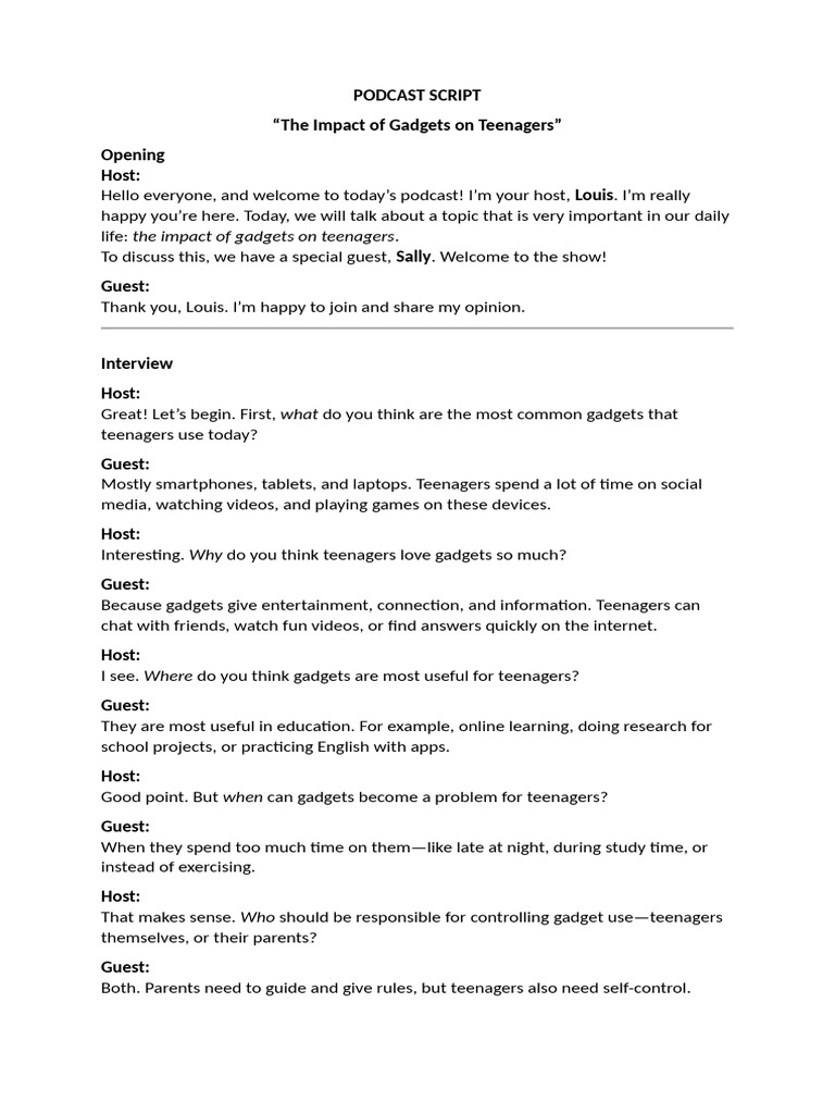 Podcast Script | PDF | Adolescence