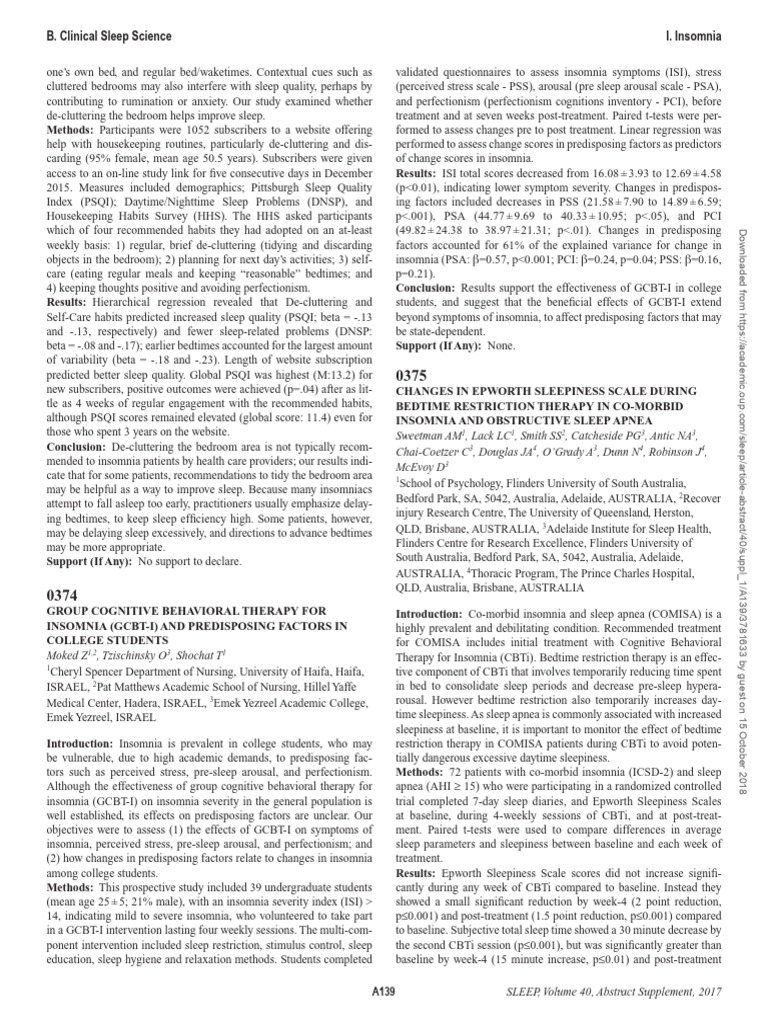 0374 Group Cognitive Behavioral Therapy For Insomnia (Gcbt-I) and ...