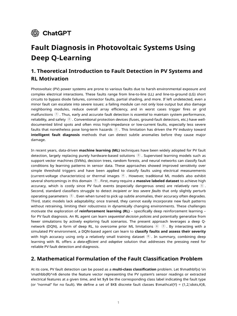 Fault Diagnosis in Photovoltaic Systems Using Deep Q-Learning | PDF ...