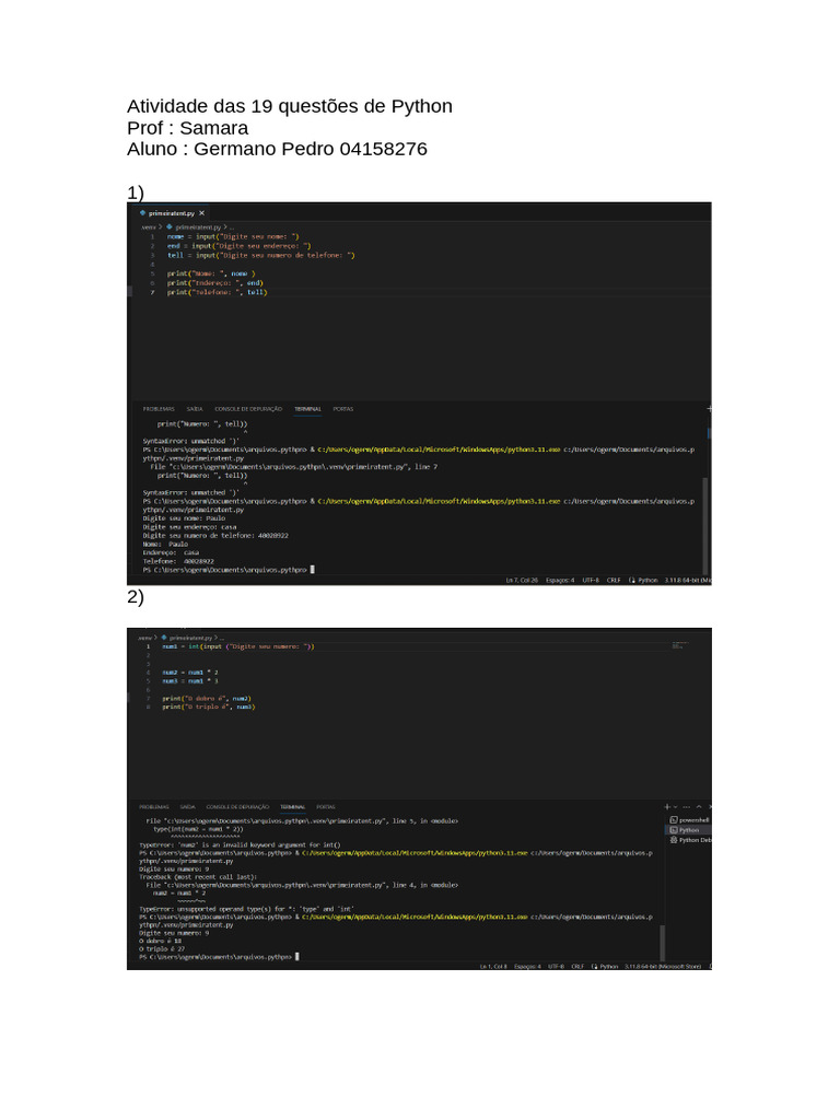 Atividade Das 77 Questões de Python | PDF