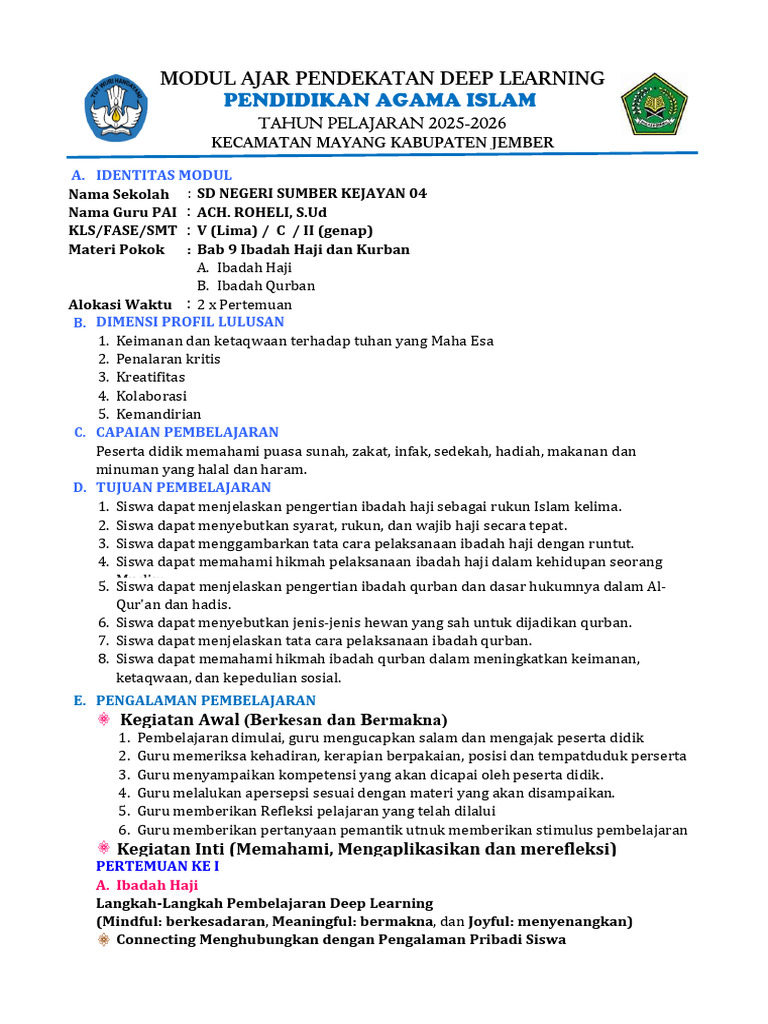 Modul Ajar Pai Kelas 5 Bab 9 | PDF