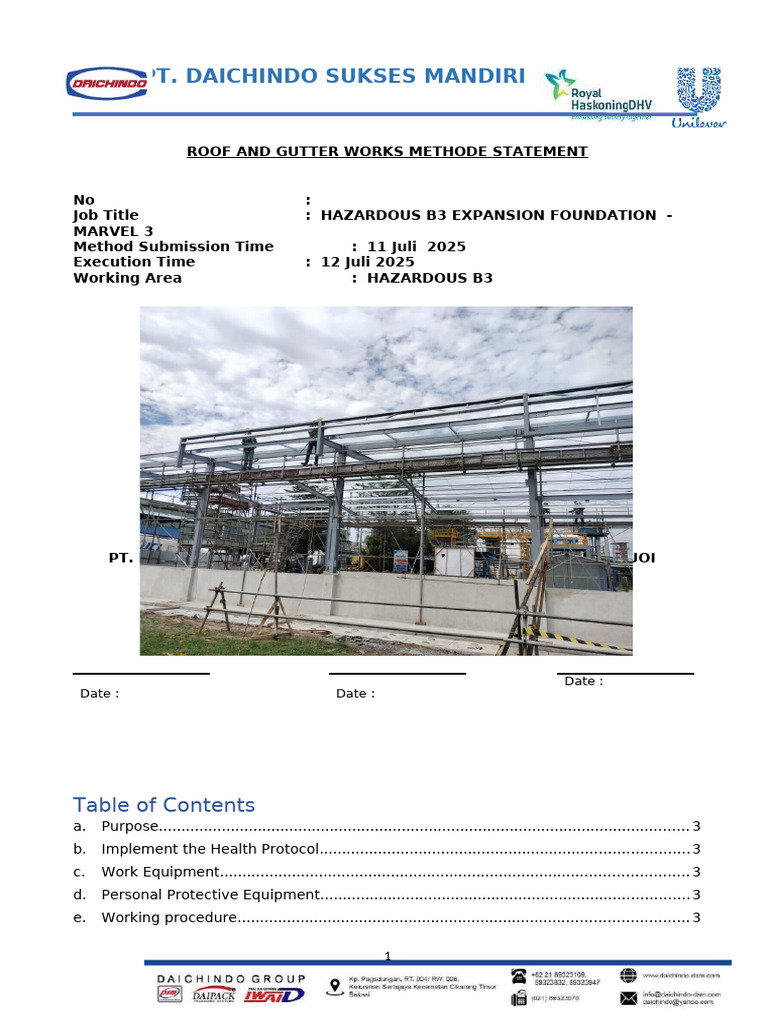 Work Method Statement of Roof Installation Hazardous (1) | PDF | Roof ...