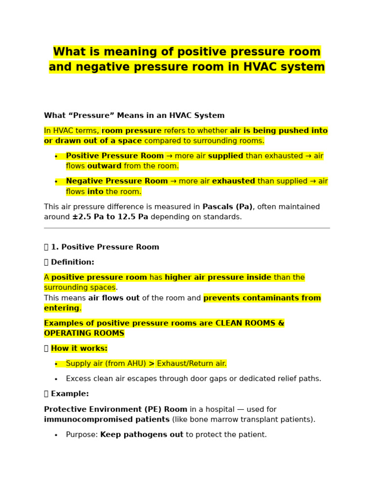 What Is Meaning of Positive Pressure Room and Negative Pressure Room in ...