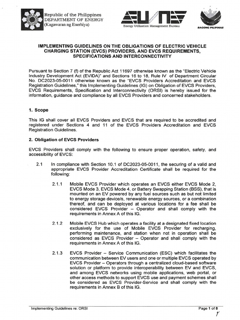 Implementing Guidelines On The EVCS | PDF