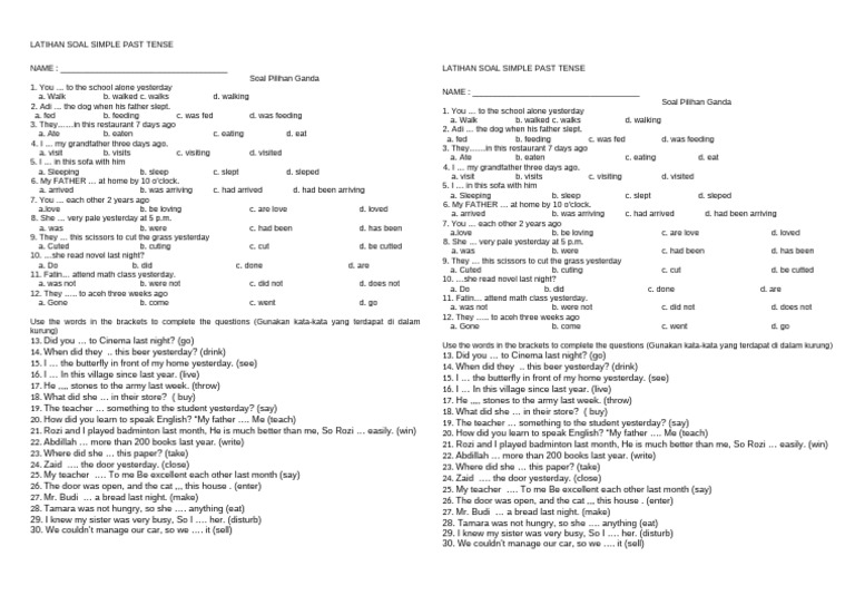 Latihan Soal Simple Past Tense | PDF | Chess Theory | Chess