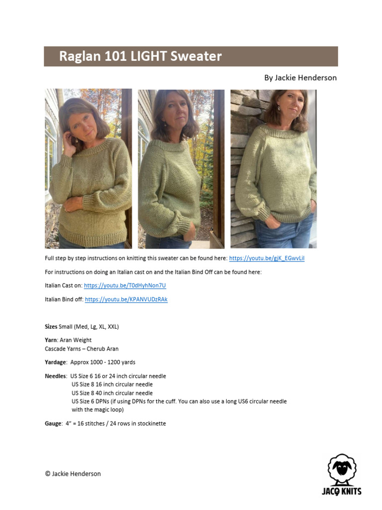 Raglan 101 Sweater Light v2 | PDF | Knitting | Knitting Needle