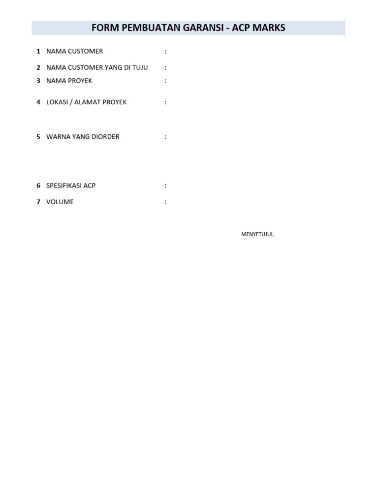 Form Pembuatan Garansi Acp Marks | PDF