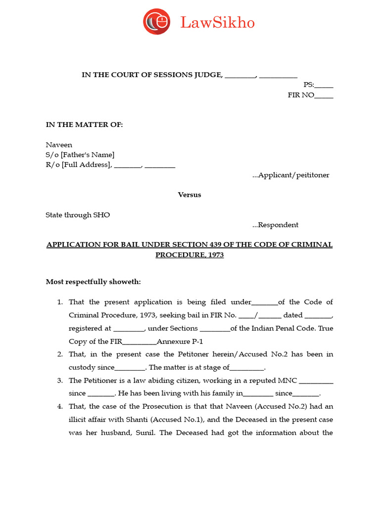 Bail Application Draft | PDF | Bail | Criminal Law