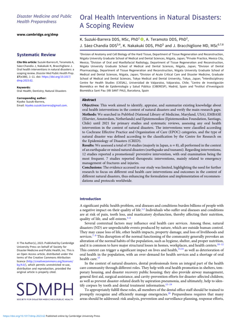Oral Health Interventions in Natural Disasters1717516174775 | PDF ...