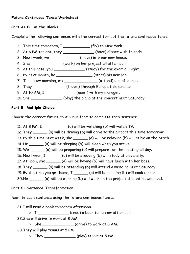 Future Continuous Tense Worksheet 01 | PDF | Chess Openings | Chess