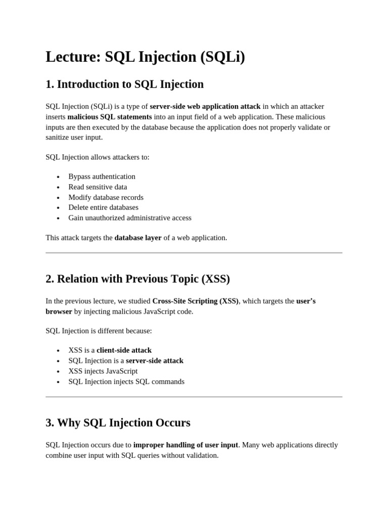 Lecture No 07 SQL Injection | PDF | Secure Communication | Information ...