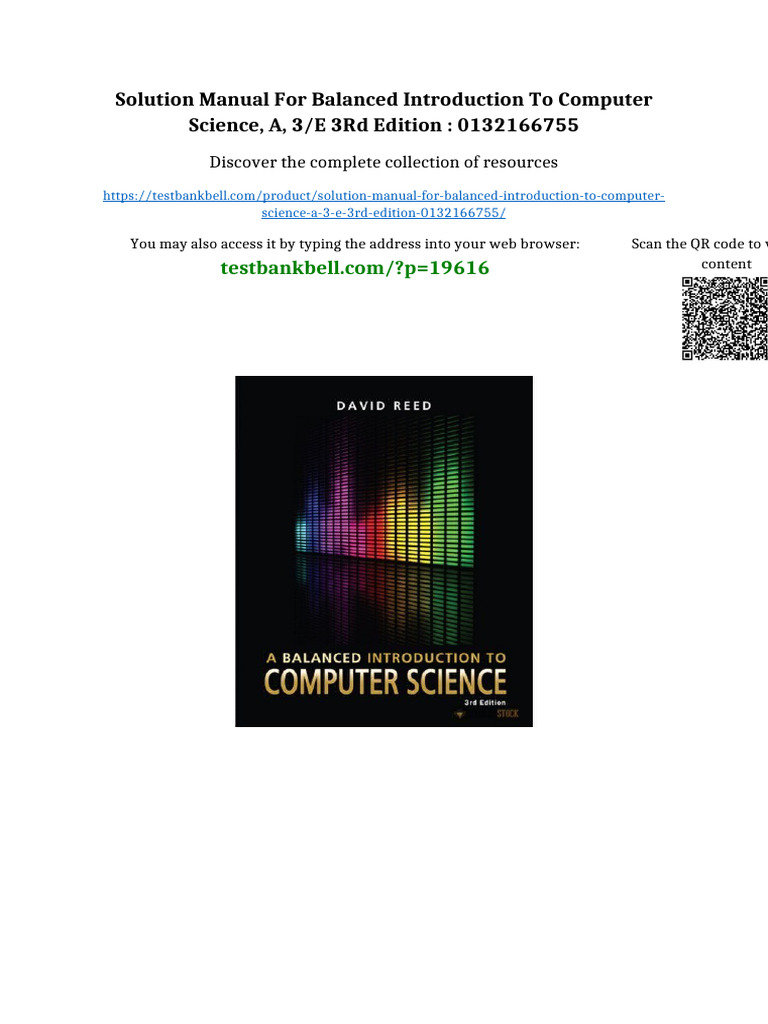 Solution Manual for Balanced Introduction to Computer Science, A, 3/E ...