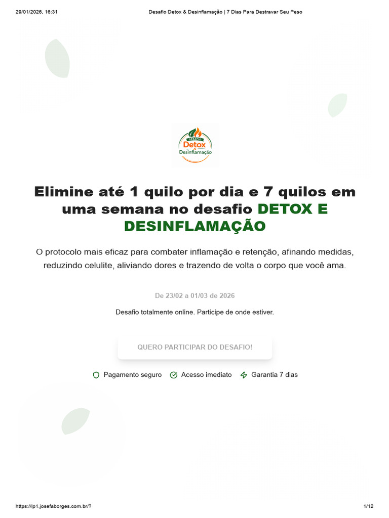 Desafio Detox & Desinflamação - 7 Dias para Destravar Seu Peso | PDF