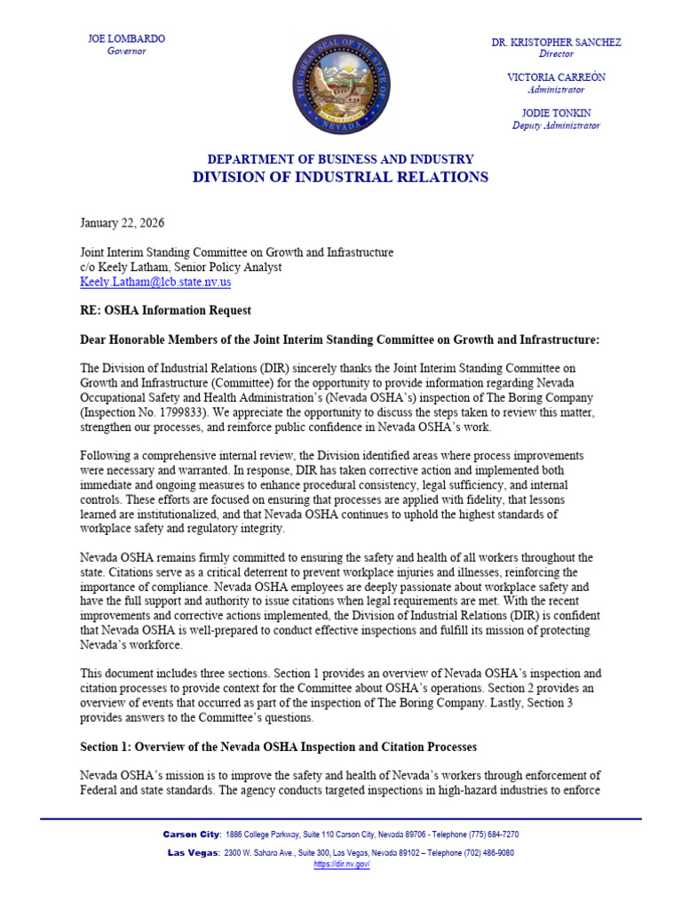 OSHA Information Request 01-22-2026 | PDF | Occupational Safety And ...