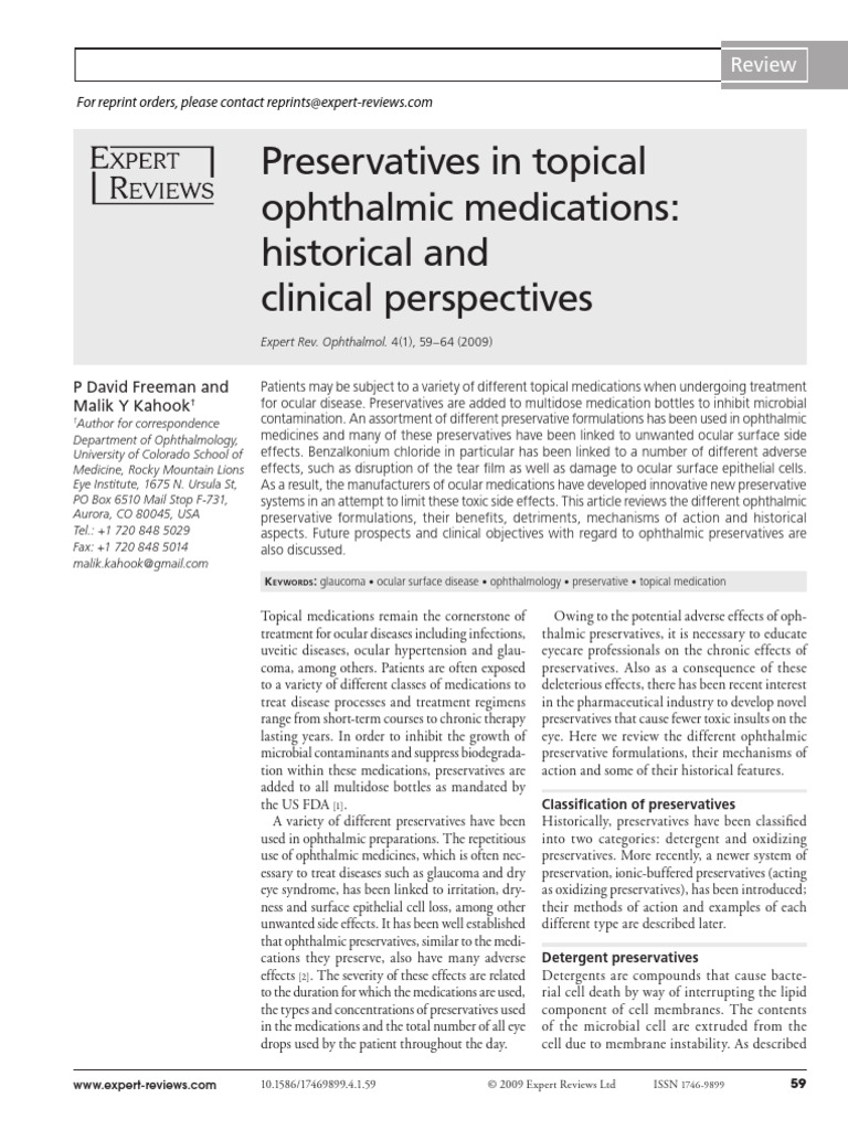 Freeman2009 - Preservatives in Topical Opththalmic Medications | PDF ...