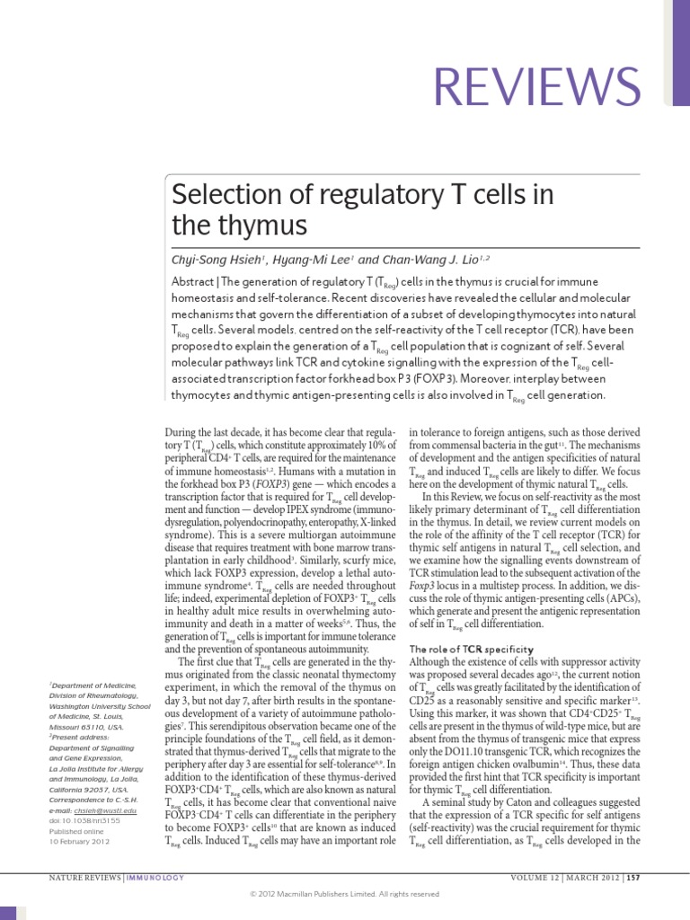 Selection of Regulatory T Cells in | PDF