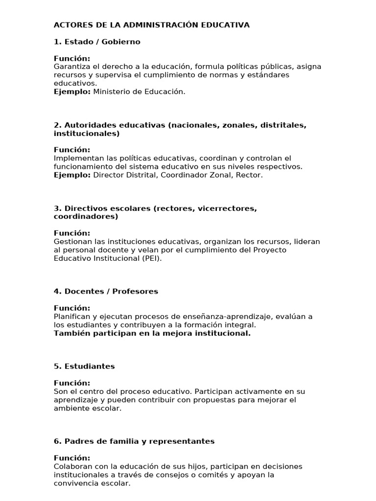 Actores de La Administración Educativa | PDF | Enseñando | Escuelas