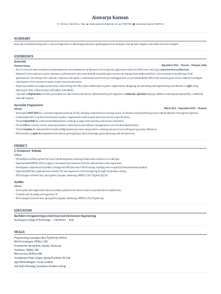 Aiswarya Resume Updated | PDF | Java (Programming Language) | Computing