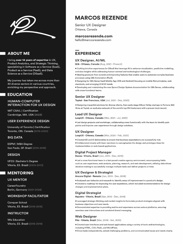 Senior Ux Designer Resume Marcos Rezende | PDF