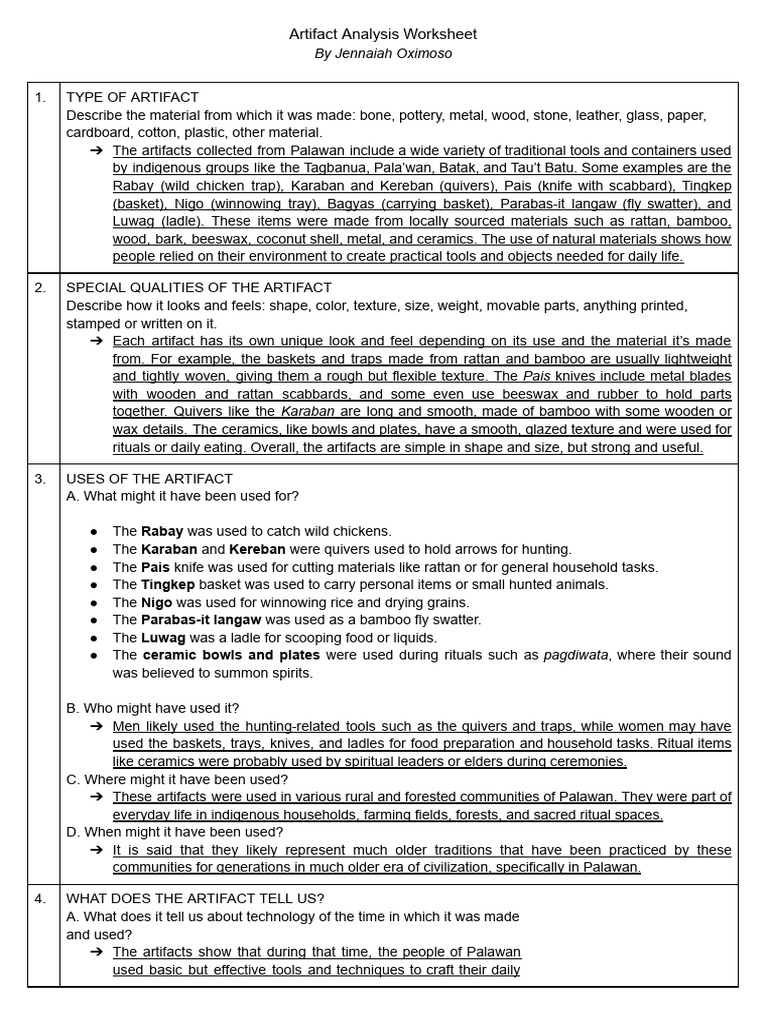 Oximoso Artifact Analysis Worksheet PS | PDF | Knife | Artifact ...