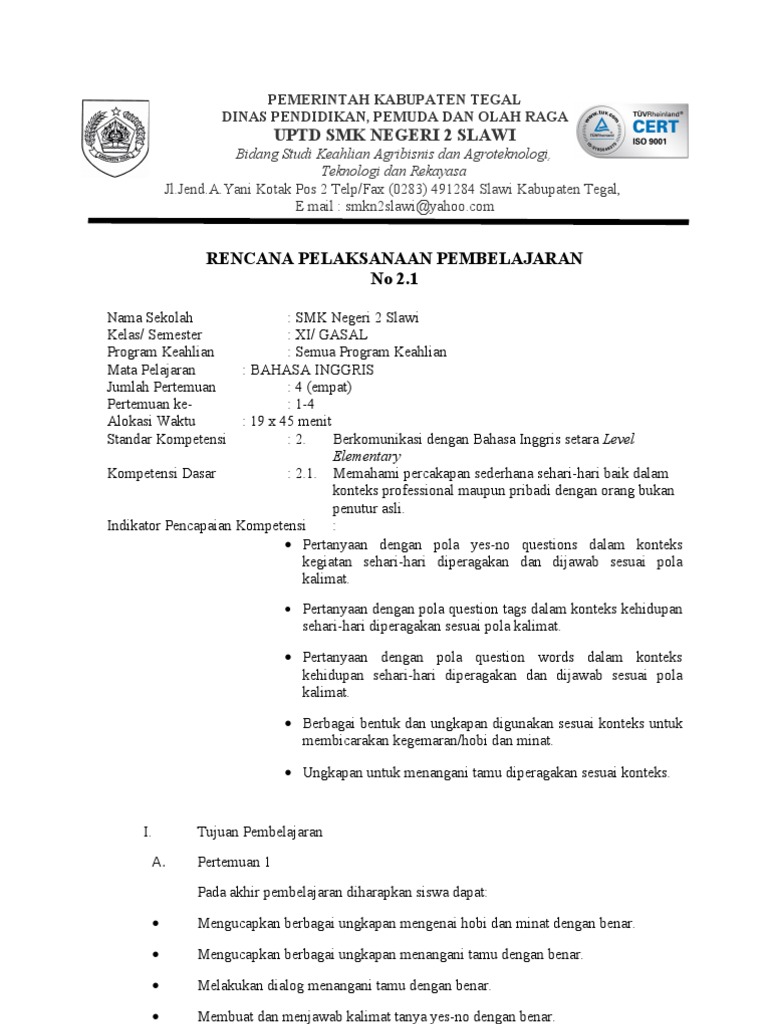 RPP Bahasa Inggris SMK kelas 11