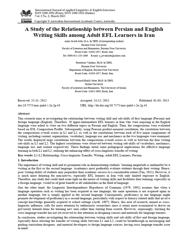A Study of The Relationship Between Persian and en | PDF | Second ...