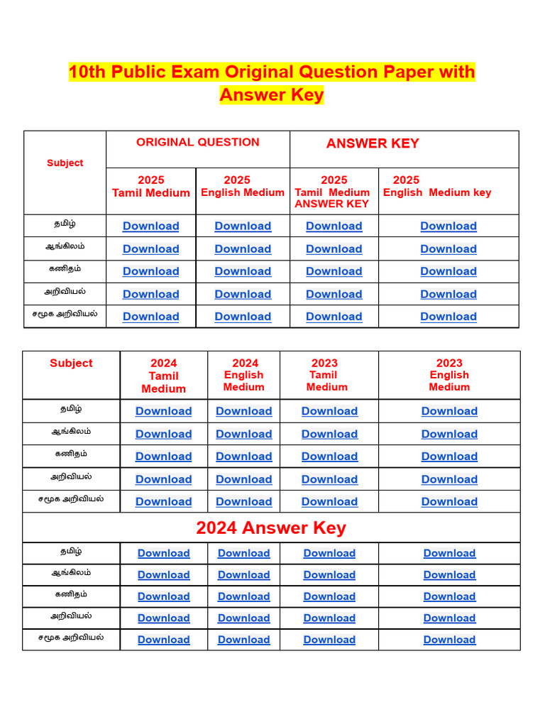10th Public Exam Original Question Paper With Answer Key | PDF