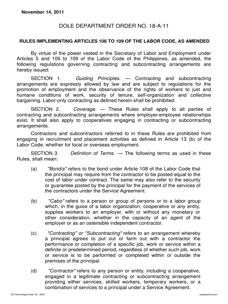 Rules Implementing Articles 106 to 109 of the Labor Code, As Amended (1 ...