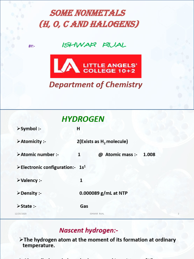 Hydrogen Oxygen Carbon and Halogens | PDF
