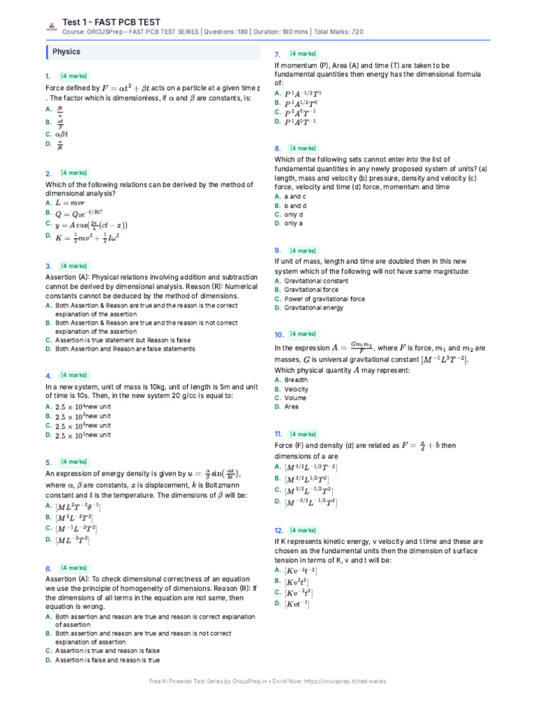 Test Series OrcusPrep-FAST Test-1 - OrcusPrep - in | PDF | Acceleration ...