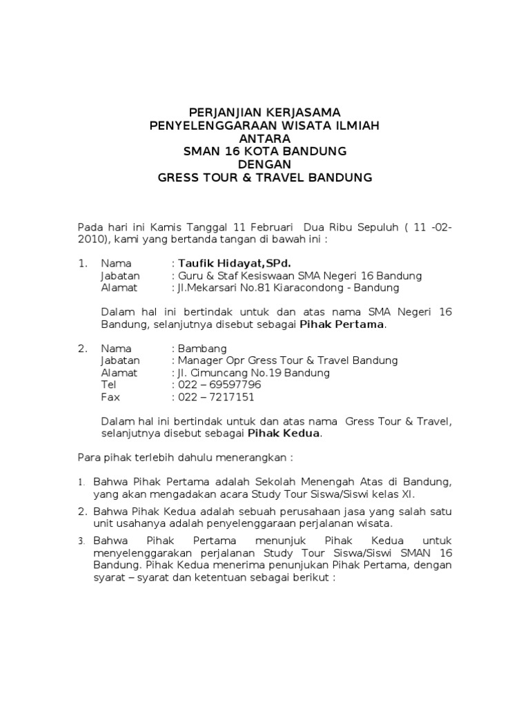 Contoh Surat Kerjasama Travel Agent