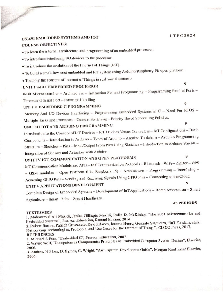 CS3691 ES&IOT, Unit 2 Notes and Two Marks | PDF