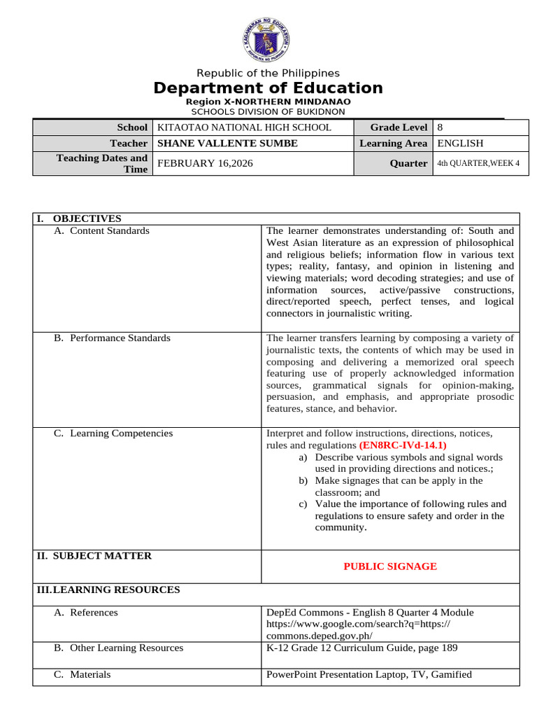 Grade 8-Detailed Lesson Plan Ranking | PDF | Learning | Green