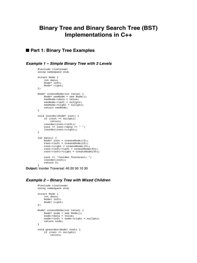 BinaryTree_and_BST_Examples | PDF | Software Engineering | Algorithms ...