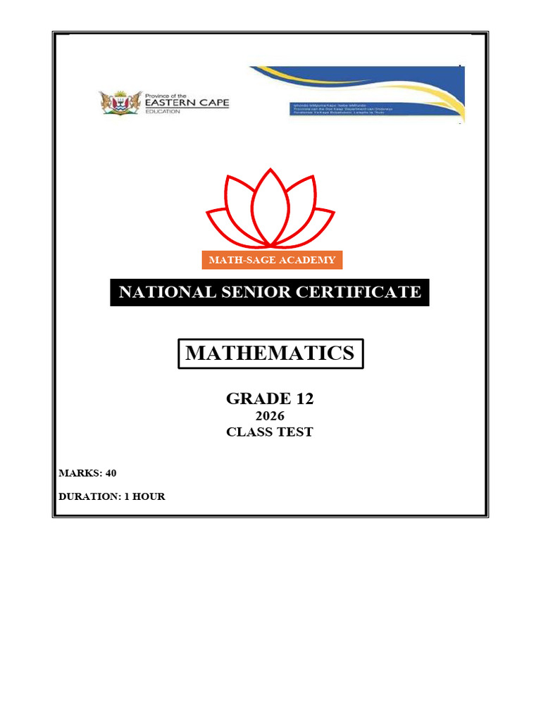 Mathematics Class Test 3 2026-1 | PDF | Mathematical Concepts ...