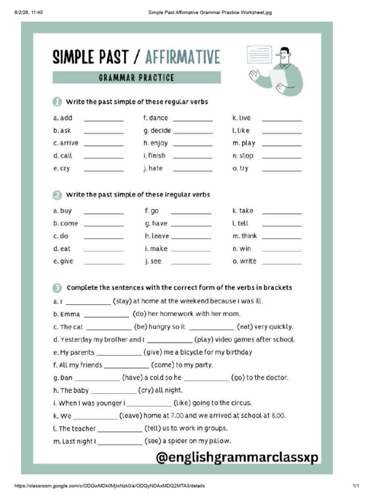 Simple Past Affirmative Grammar Practice Worksheet.jpg | PDF