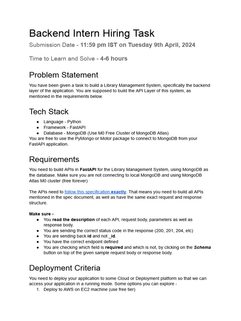 Backend Intern Task - 02 - 04 - 2024 | PDF | Mongo Db | Databases