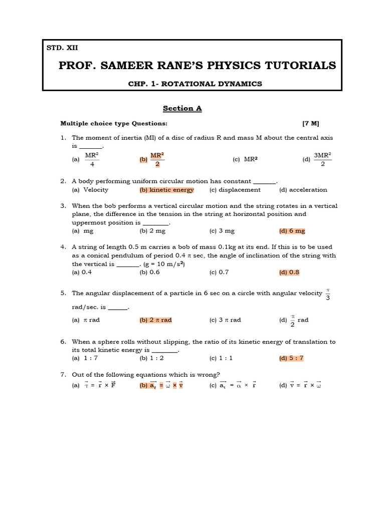 Chp. 1 - Rotational Dyanamics | PDF | Rotation Around A Fixed Axis ...