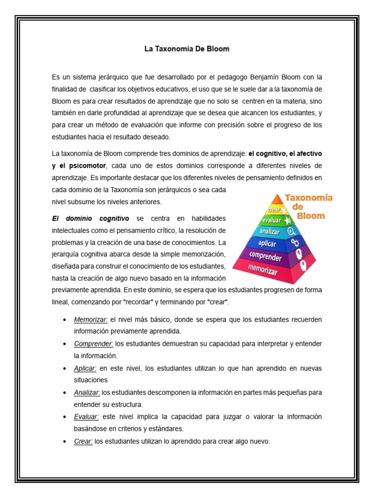 La Taxonomía de Bloom | PDF | Aprendizaje | Pensamiento
