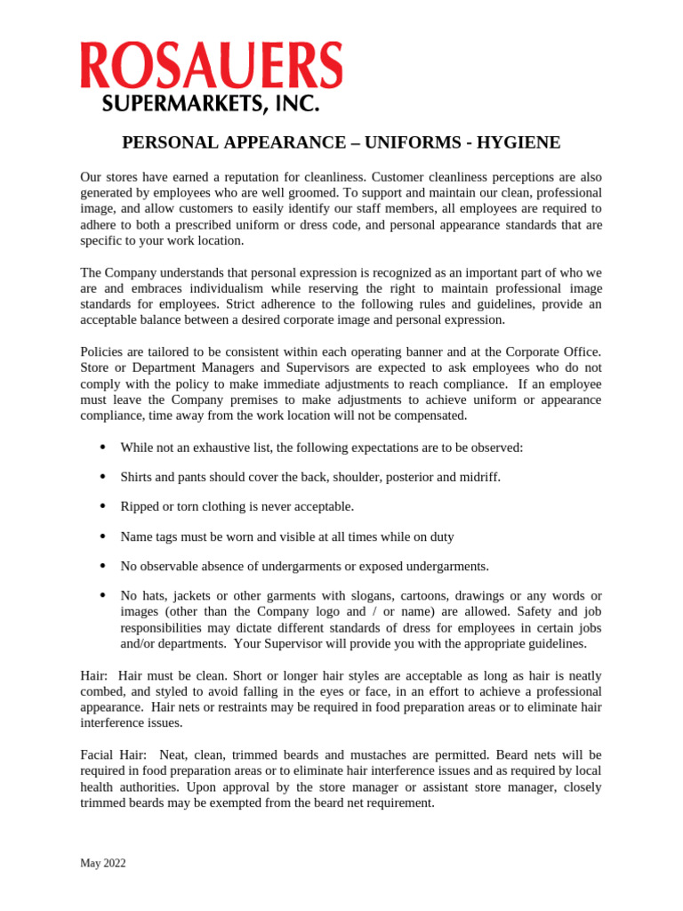Personal Appearance - Uniforms - Hygiene | PDF | Beard | Clothing