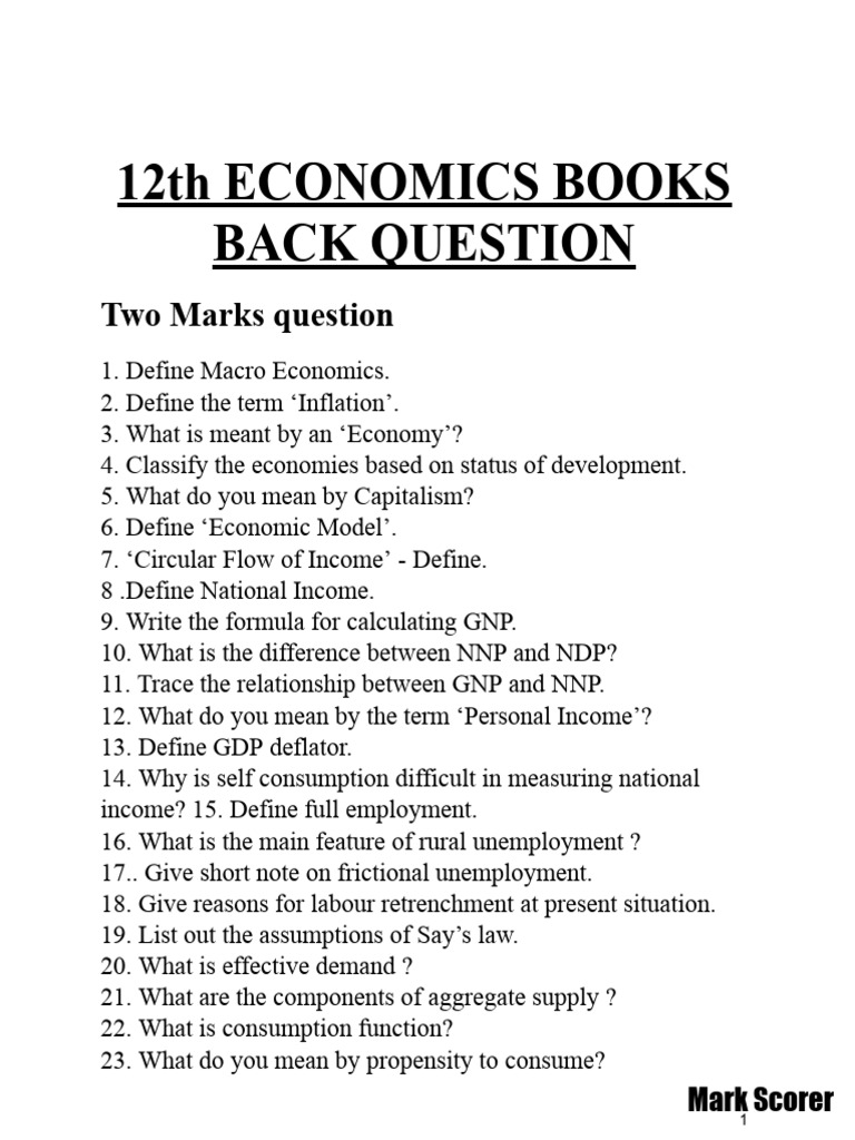 12th-Economics Book Back Questions | PDF | Economics | Money