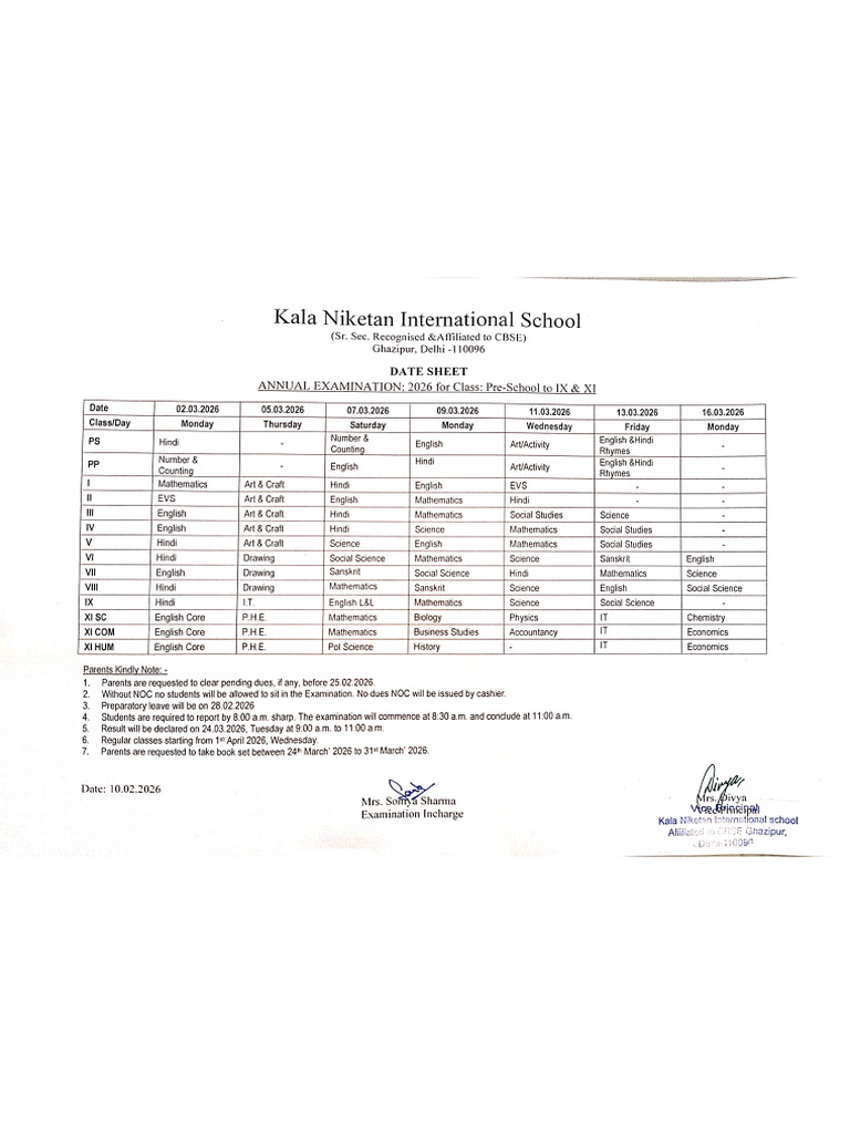 Annual Exam Datesheet Sheet | PDF