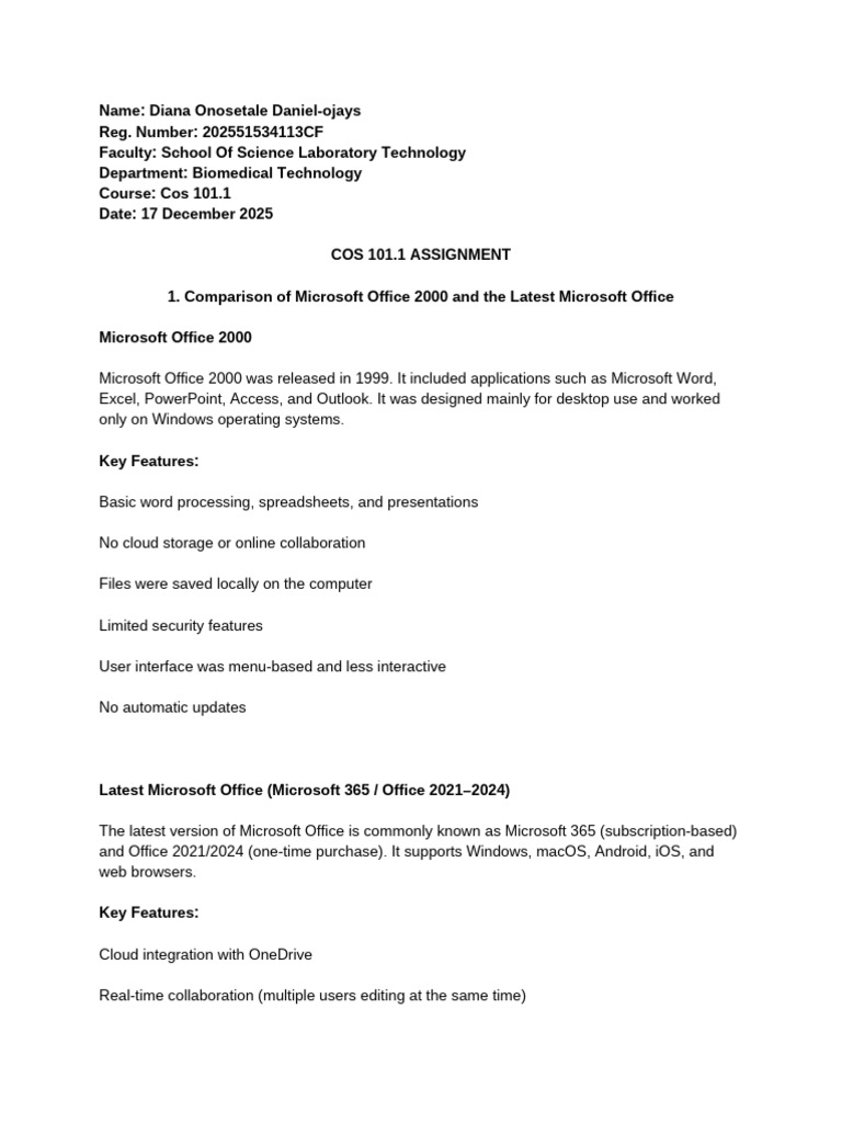 Diana COS 101.1 Assignment | PDF | Microsoft Office | Office Equipment