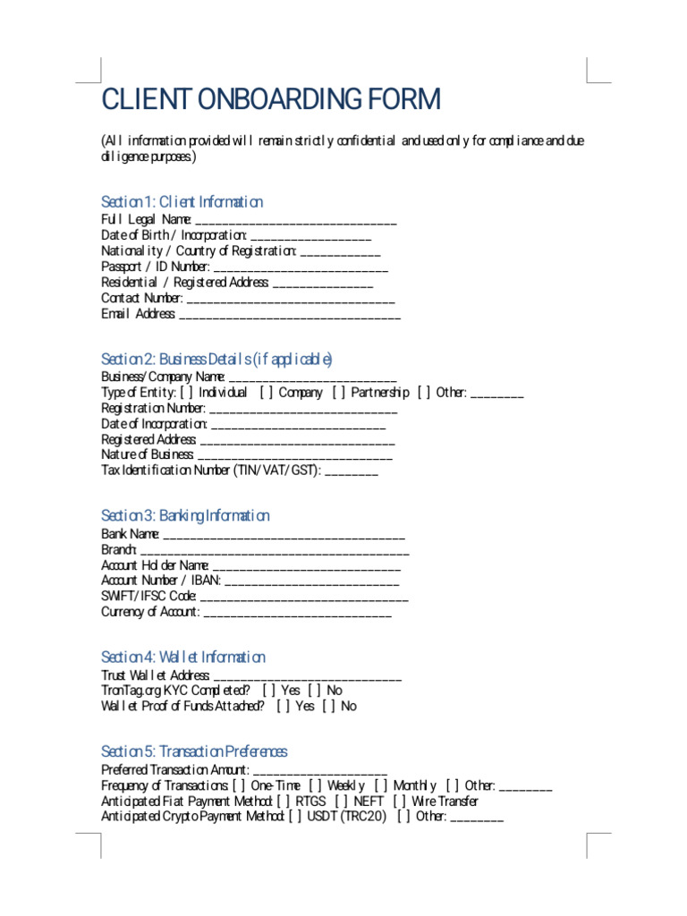 Client Onboarding Form(2) | PDF | Banking Technology | Banking
