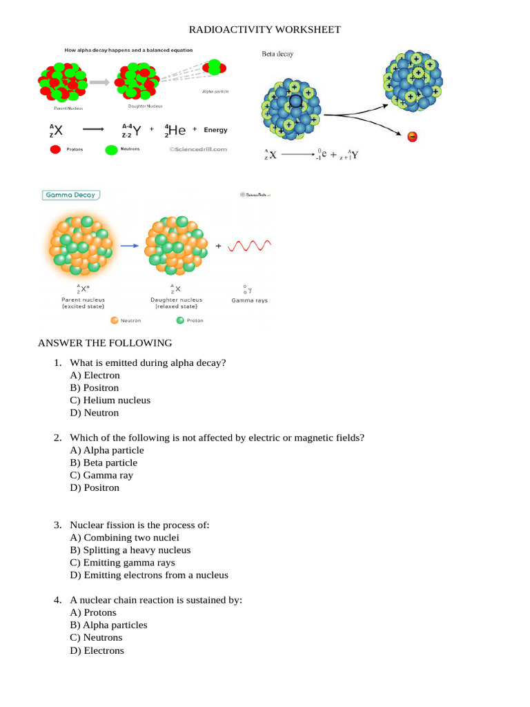 Radioactivity - Workheet | PDF | Nuclear Physics | Radioactive Decay