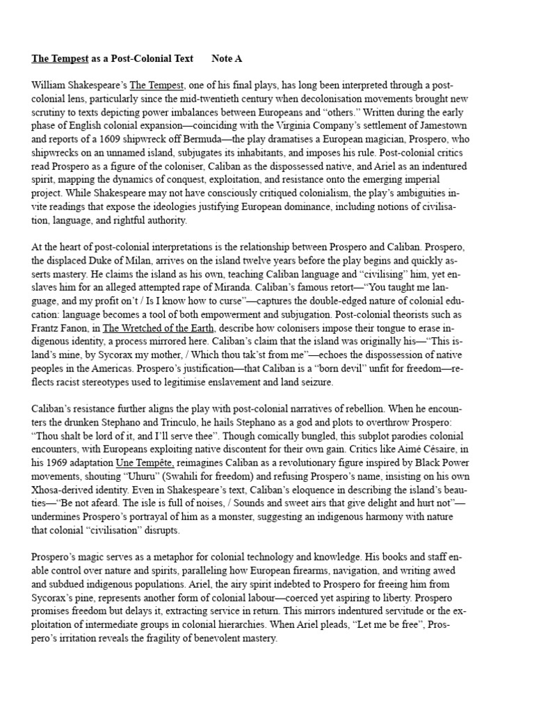 The Tempest As A Post-Colonial Text Note A | PDF | The Tempest ...