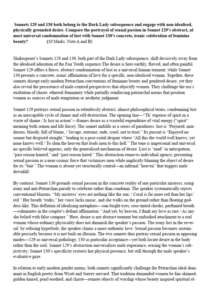 Sonnets 129 and 130 | PDF | Shakespeare's Sonnets | Stanzaic Form